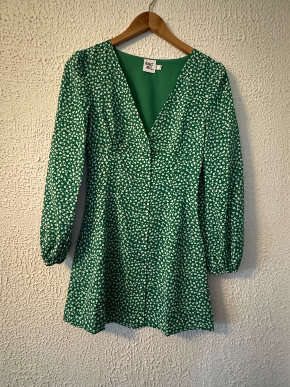 Princess Polly Green Floral V-Neck Mini Dress